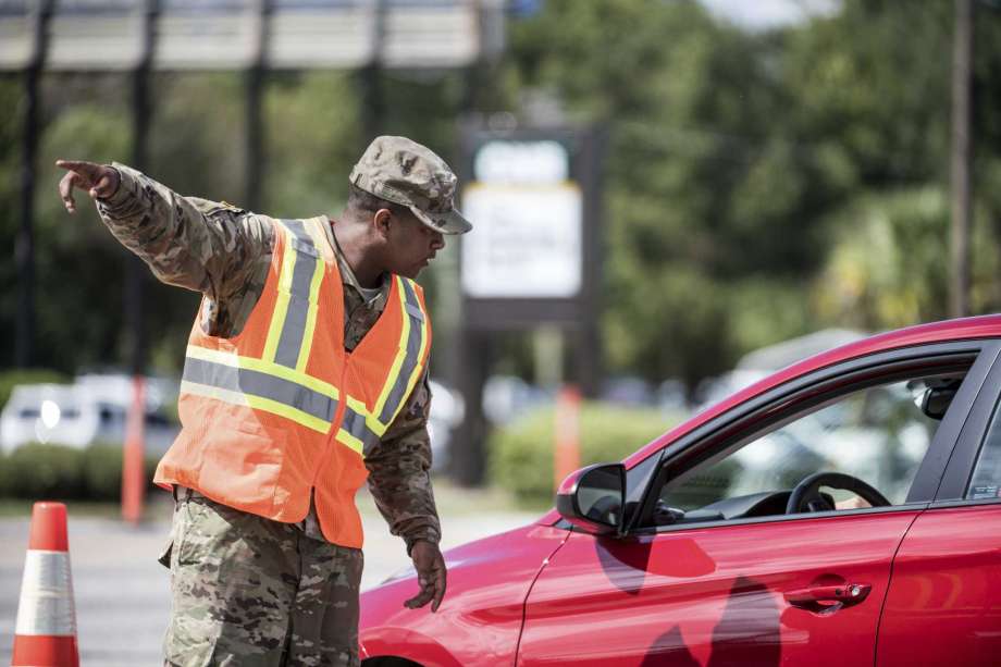 A National Guardsman directs traffic onto U.S. Highway 501 as Hurricane Florence approaches the East Coast Wednesday, Sept. 12, 2018, near Conway, S.C. Time is running short to get out of the way of Hurricane Florence, a monster of a storm that has a region of more than 10 million people in its potentially devastating sights. Photo: Sean Rayford, AP / The Associated Press