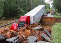 Crumbling road swallows up truck, car in hurricane-battered SC county