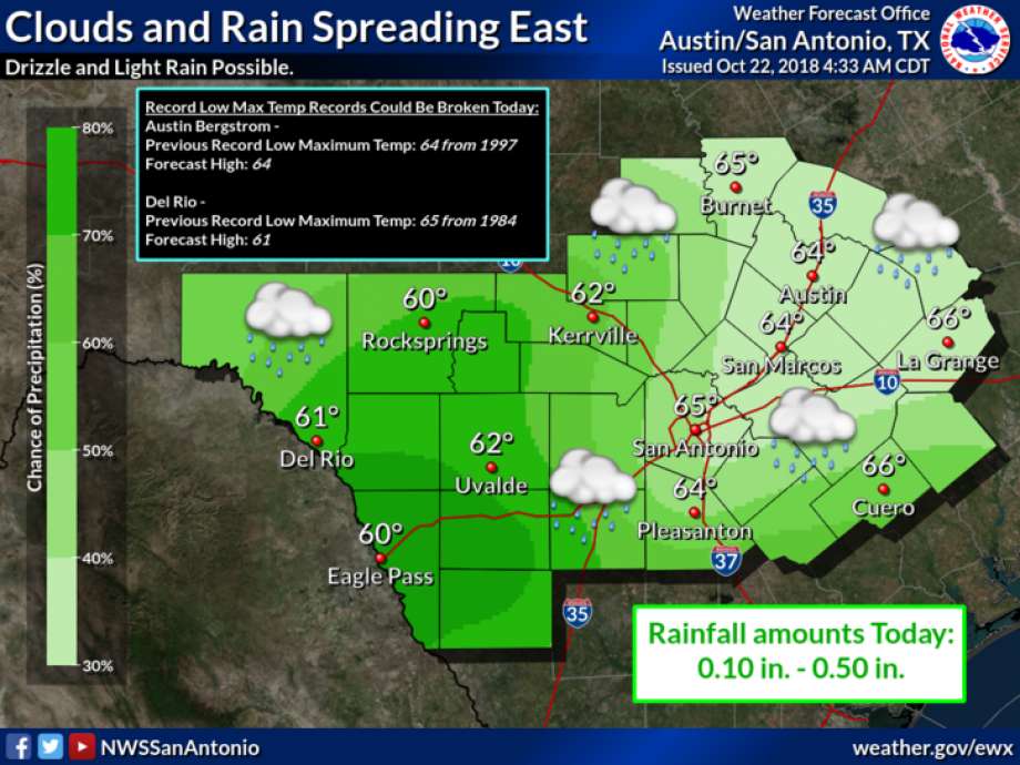 The National Weather Service is warning residents in South Central Texas of the possibility of renewed flooding this week as the remnants of a Pacific hurricane move through Mexico into Texas. Photo: National Weather Service