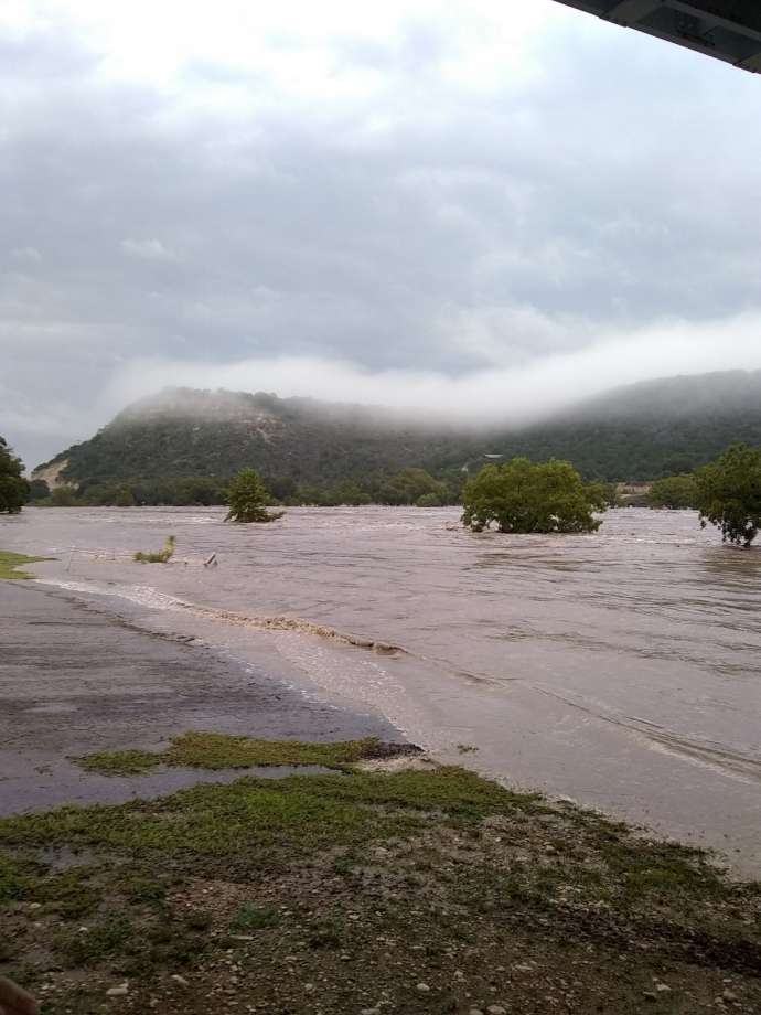 The South Llano River reached 31 feet in Junction, Texas, Monday morning, causing the river to overflow its banks and essentially drowning a nearby RV Park. Photo: Junction Mayor Russell Hammonds