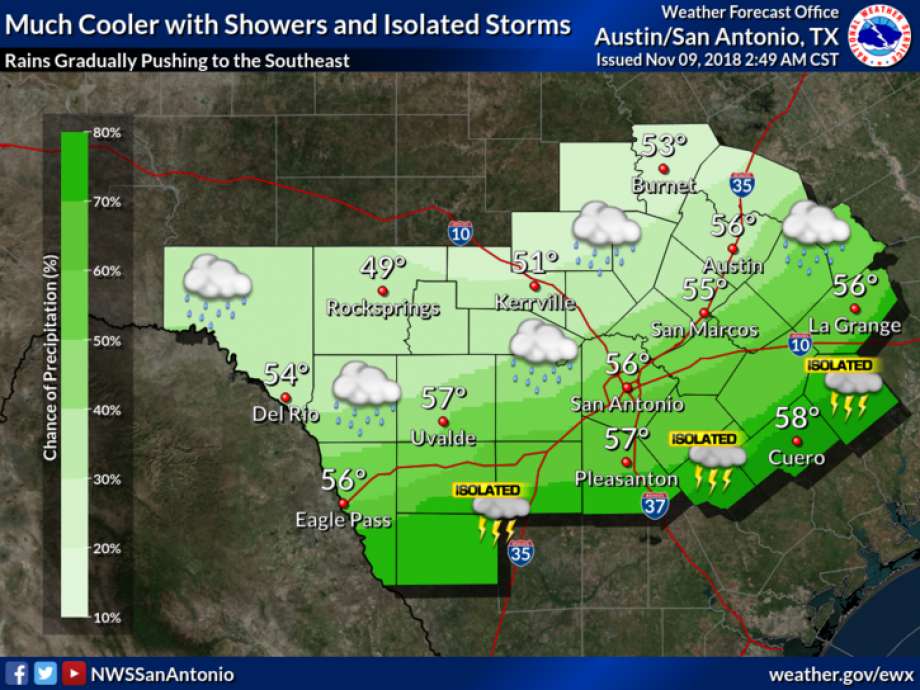 More than 20 streets in San Antonio and almost 30 in Bexar County were closed Friday as rain showers passed through the area. Photo: Ken Branca
