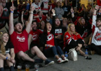 Watch Carolina Hurricanes fans celebrate in the third period after a goal by rookie forward Andrei Svechnikov
