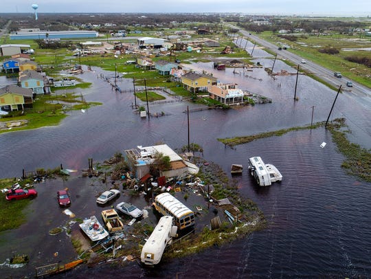 Aerial photo from Rockport after Hurricane Harvey, Aug. 27, 2017.