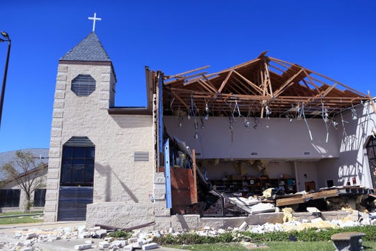 The First Baptist Church in Rockport in Rockport, TX lost an entire stained glass wall into their choir room during Hurricane Harvey as seen here on Tuesday, August 29, 2017.