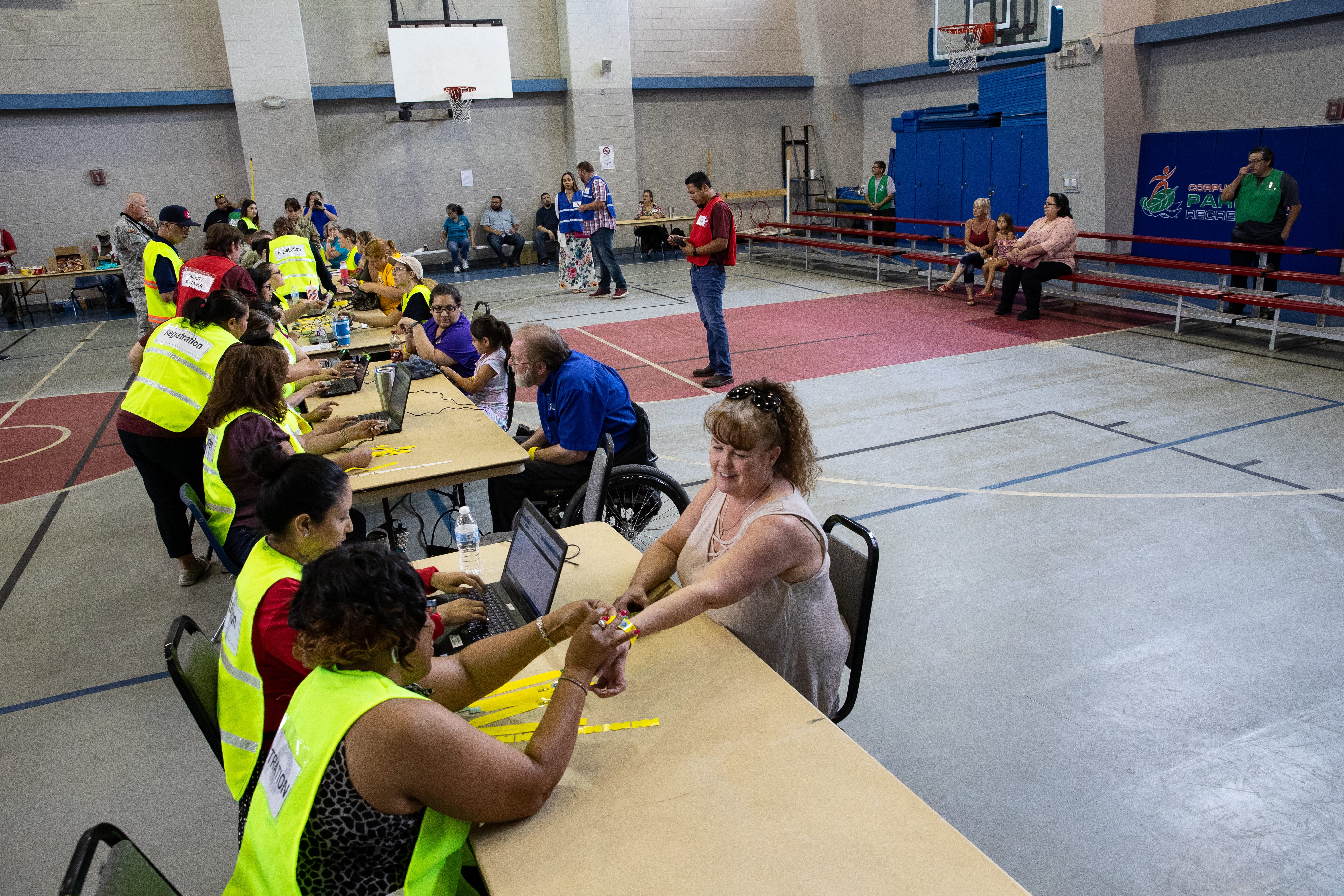 City of Corpus Christi,Texas Department Emergency Management and other agencies conduct a Hurricane evacuation drill at the Cabaniss natatorium on Friday, June 21, 2019.