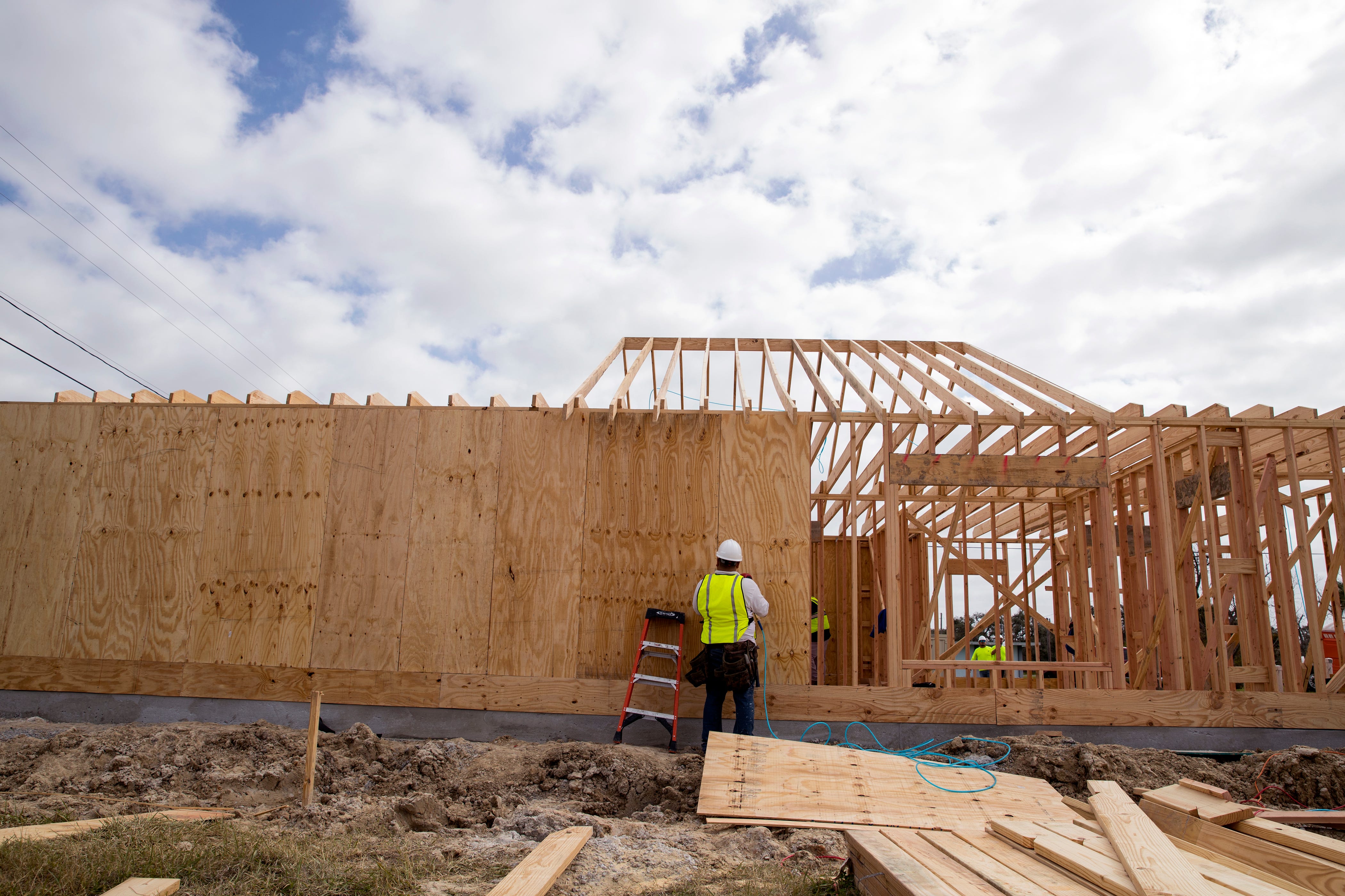 Jesus Gallegos, with the Louisiana-based Bautista Group, work on a home being rebuilt under the Homeowner Assistance Program in Rockport on Tuesday, January 22, 2019. The home will be built in 18 days from start to finish and will replace a home destroyed by Hurricane Harvey. The General Land Office has allocated more than a billion dollars to the program, which will help thousands of Texans who were affected by Hurricane Harvey recover.
