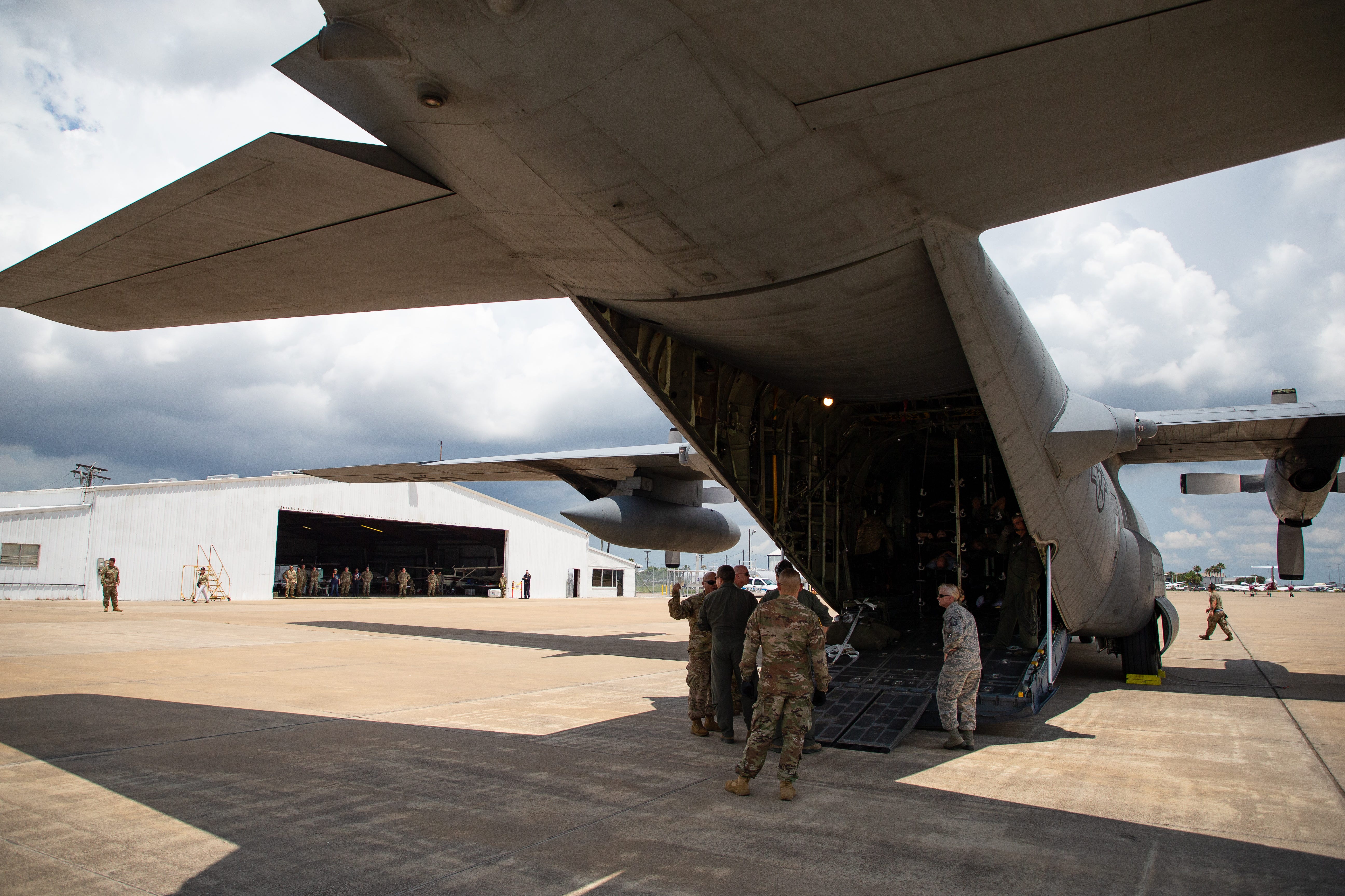 Mock patient are taken off a C-130 during a Texas Air National Guard hurricane air emergency evacuation drill at the Corpus Christi International Airport on Wednesday, June 12, 2019. 