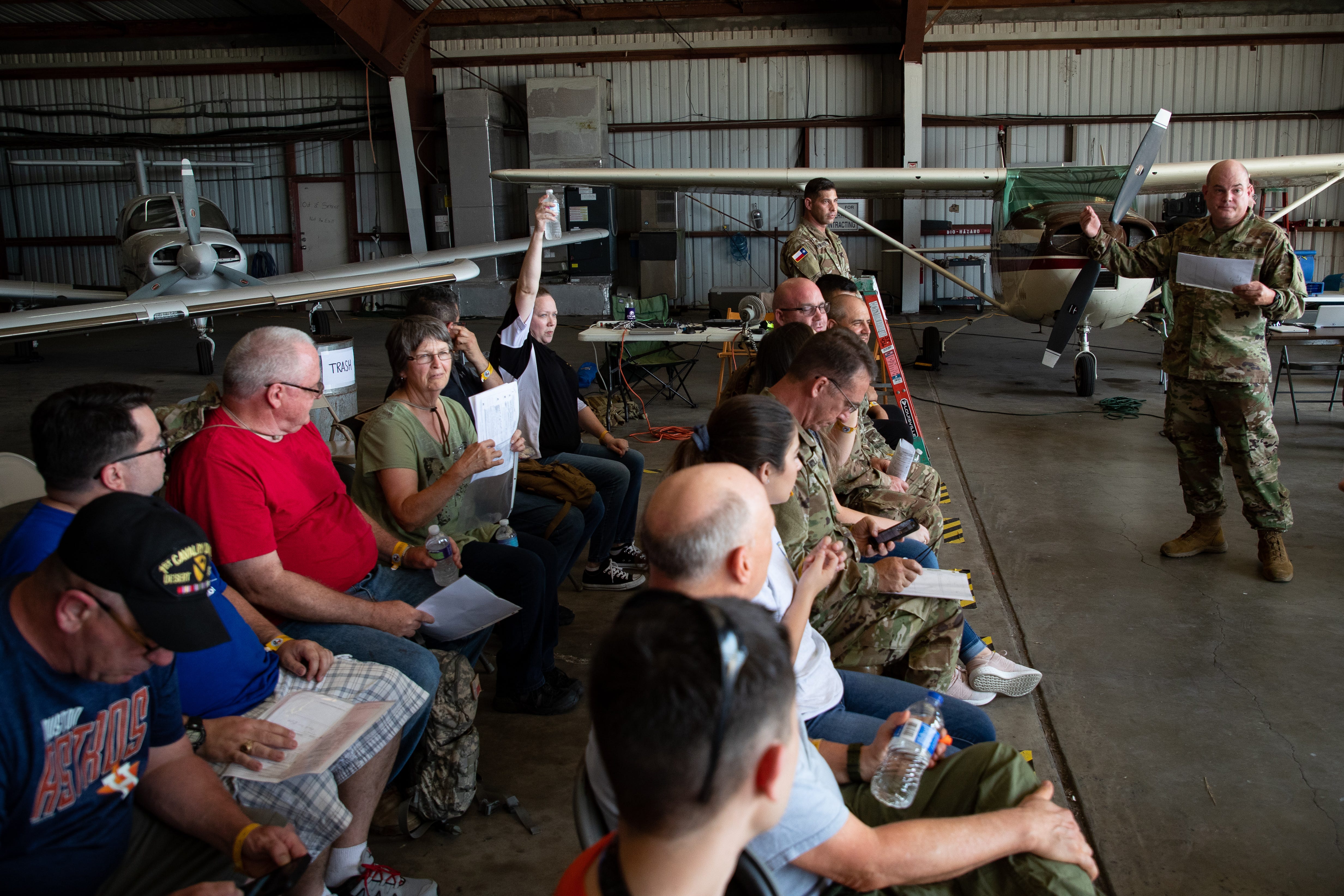 Members of the Texas State Guard take part in a hurricane air emergency evacuation drill involving with the Texas Air National Guard at the Corpus Christi International Airport on Wednesday, June 12, 2019. 