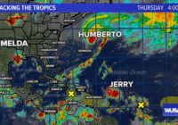Humberto departs Bermuda while Jerry is now a hurricane