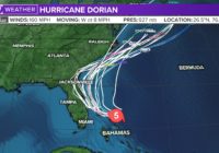 Hurricane Dorian crawls over Bahamas, wind speeds drop slightly