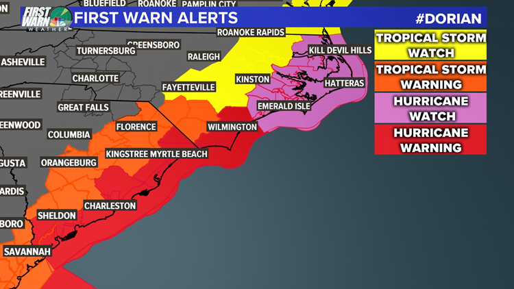 Hurricane Dorian Watches and Warnings Tuesday 5