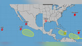 Images from the National Hurricane Center show tropical storms Kiko, Mario and Lorena over the Eastern Pacific, hurricanes Humberto and Jerry and tropical depression Imelda over the Atlantic. (Photo credit: National Hurricane Center)