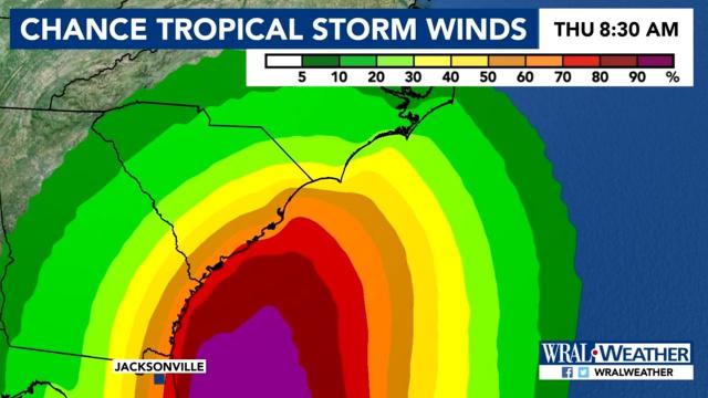 Chance for tropical storm force winds