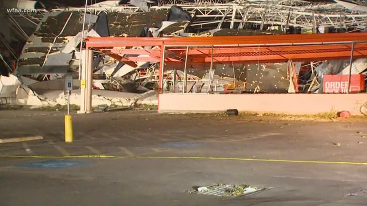 Storms tears apart Home Depot at Forest Lane and I-75