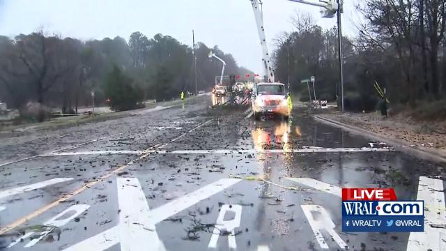 Tree down, power out on Durant Road in Raleigh