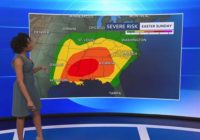 Strong to severe storms expected on Sunday, potential for damaging winds, isolated tornadoes into early Monday