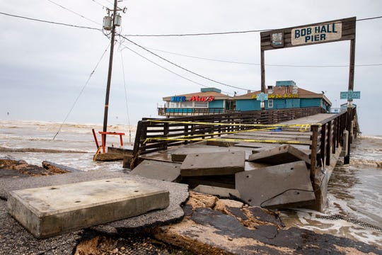 Bob Hall Pier tapped off the morning after Hurricane Hanna Sunday, July 26, 2020. 