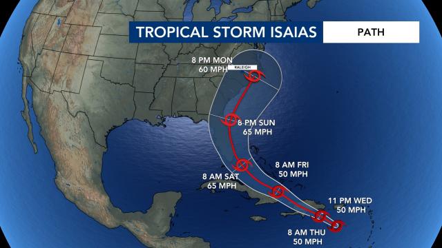 Tropical Storm Isaias latest projected path