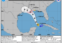 Tropical Storm Marco nears hurricane strength as it moves toward the coast. See the track