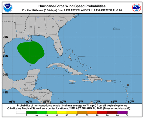 Hurricane force wind probablities from the National Hurricane Center's Friday 5 p.m. advisory.