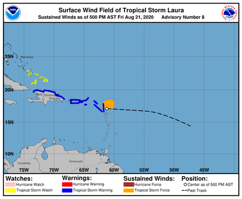 Cumaltive wind history from the National Hurricane Center's Friday 5 p.m. advisory.