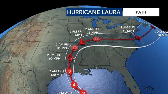 Tropical Storm Laura projected path as of 5 a.m. Aug. 26