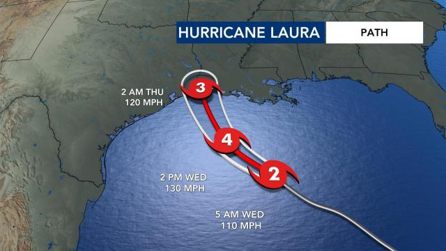 Tropical Storm Laura projected path as of 5 a.m. Aug. 26