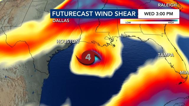 Futurecast wind shear for Hurricane Laura