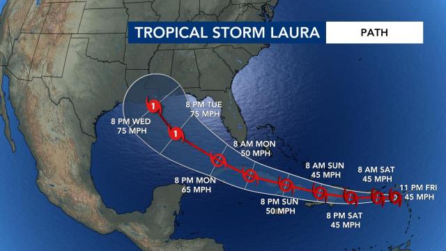 Tropical Storm Laura path (Aug. 21, 11 p.m.)