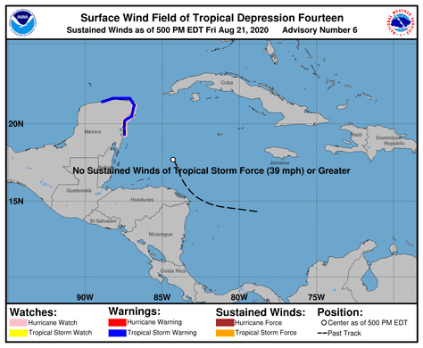 Cumulative wind history according to National Hurricane Center's 5 p.m. ET advisory