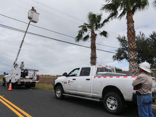 An AEP crew from West Texas works to restore power to customers in Corpus Christi after Hurricane Harvey.