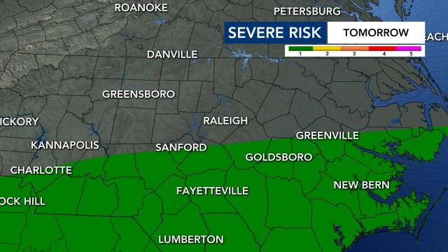 Southern counties in North Carolina are under a severe weather risk for Thursday. 