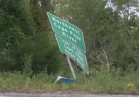 Several road signs remain damaged nearly two months after Hurricane Isaias