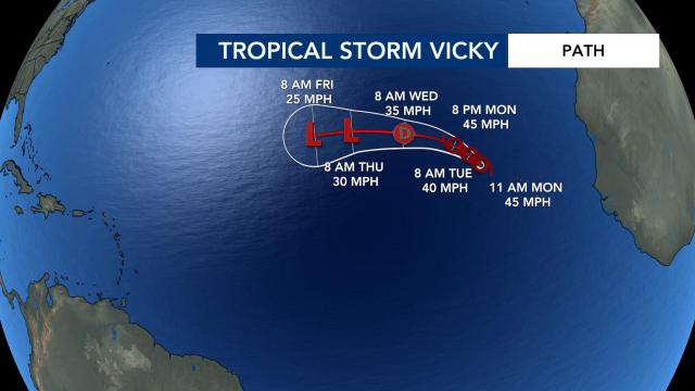 Tropical Storm Vicky path as of 11 a.m. Monday, Sept. 14, 2020