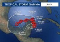 Strong Tropical Storm Gamma drenches Cancun area of Mexico