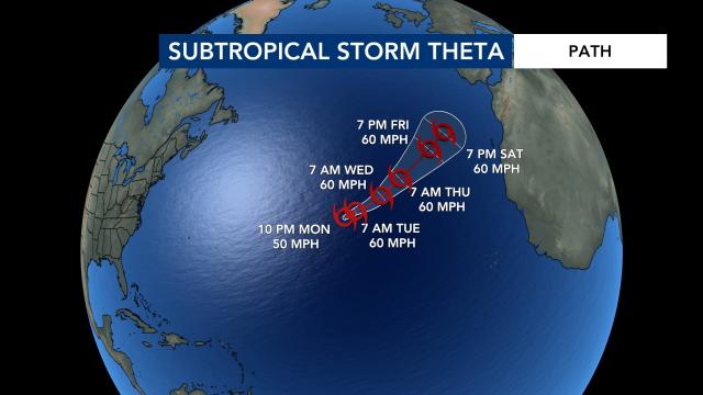 Record-breaking subtropical storm Theta forms in the Atlantic 