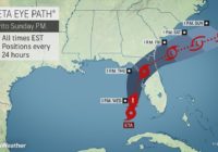Eta strengthens into a Category 1 hurricane