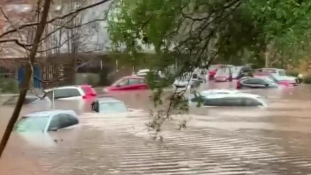 Cars beneath flood waters in Charlotte.