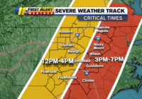 WEATHER TIMELINE: 'Moderate' tornado chance, 'high' wind damage possible in North Carolina on Thursday
