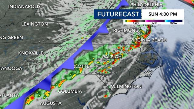 Futurecast shows powerful line of storms coming to central NC Sunday afternoon