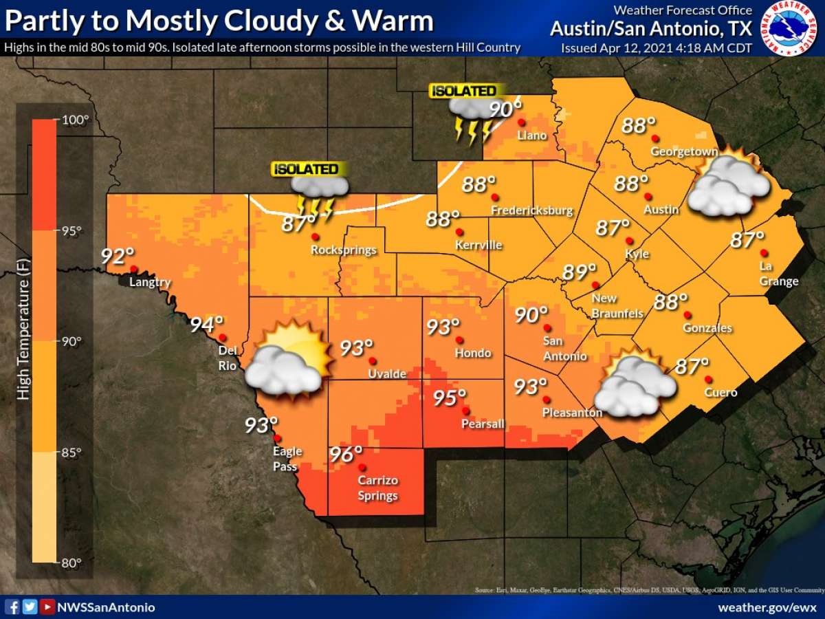 San Antonio will see a high close to 90 degrees, forecasters say.