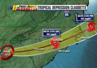 Heavy rain, tornado risk near Triangle as Tropical Depression Claudette moves into North Carolina