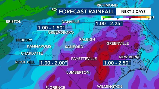 Rainfall totals over next five days