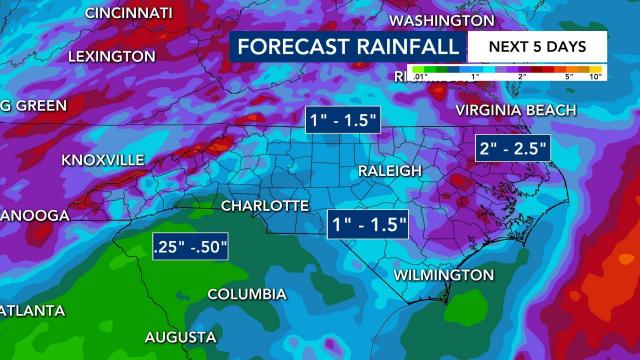 Forecasted rainfall over the next 5 days