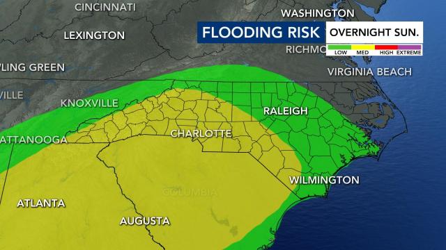 Tropical remnants bring flooding risk to North Carolina overnight on Sunday