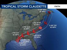 Tropical Storm Claudette is expected to pass through central North Carolina. 