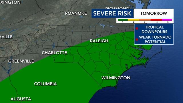 A level 1 risk for severe storms has been issued for Sunday, with a risk of tornados. 