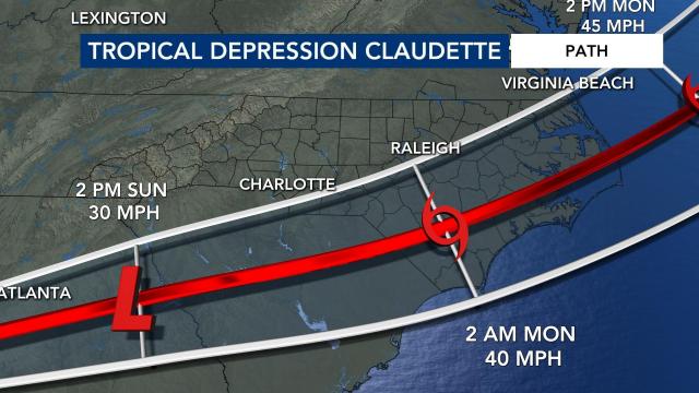 Tropical Storm Claudette path
