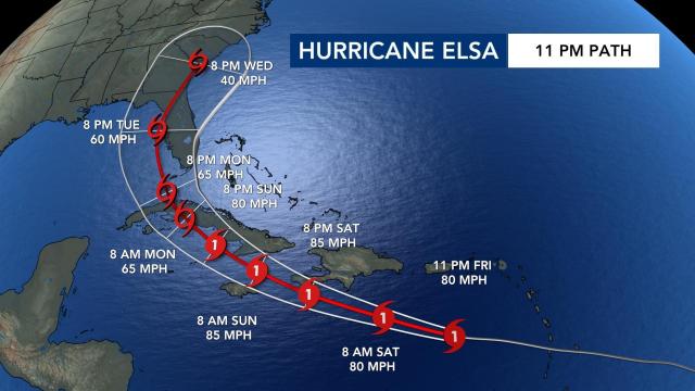 11 p.m. path for Hurricane Elsa 