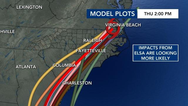 Latest model plots for Tropical Storm Elsa as of 5 p.m. on Saturday, July 3